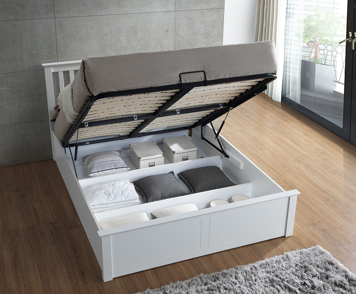 Solis White Small Double Ottoman Bed