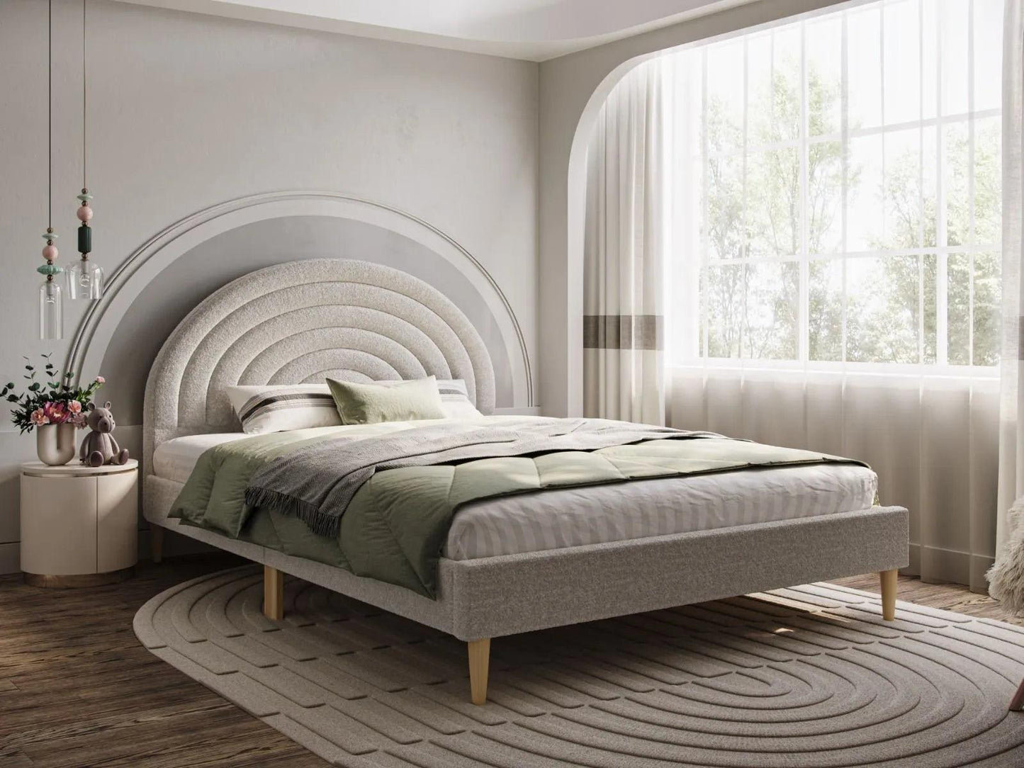 Ava Boucle Grey Fabric Double Bed