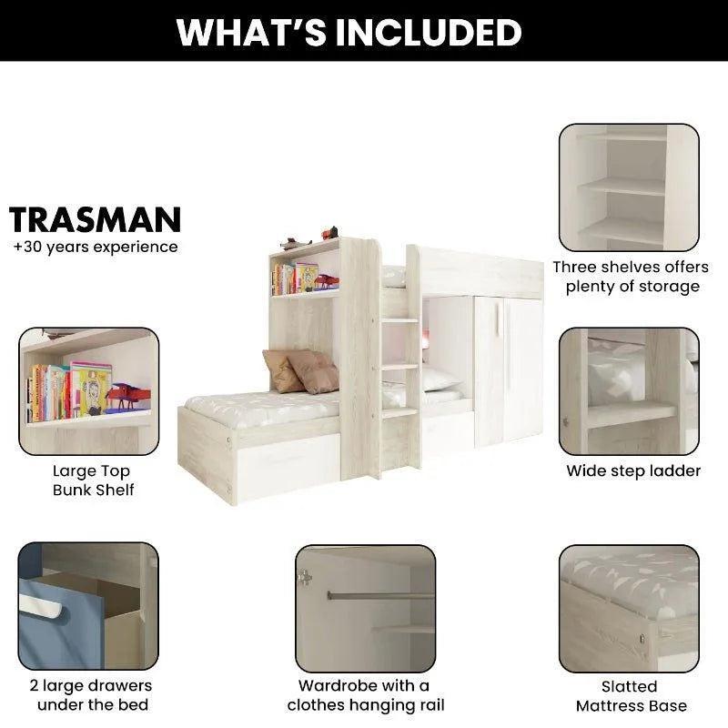 Barca Bunk Beds with Storage, Drawers, Wardrobe & Shelves