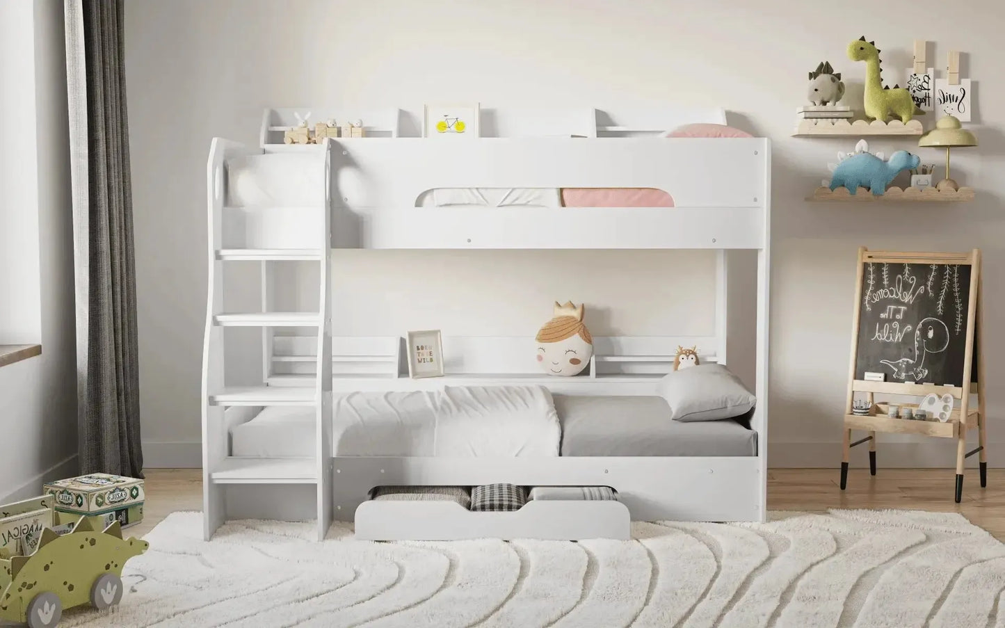 Flick Bunk Bed with Storage Drawer & Shelves