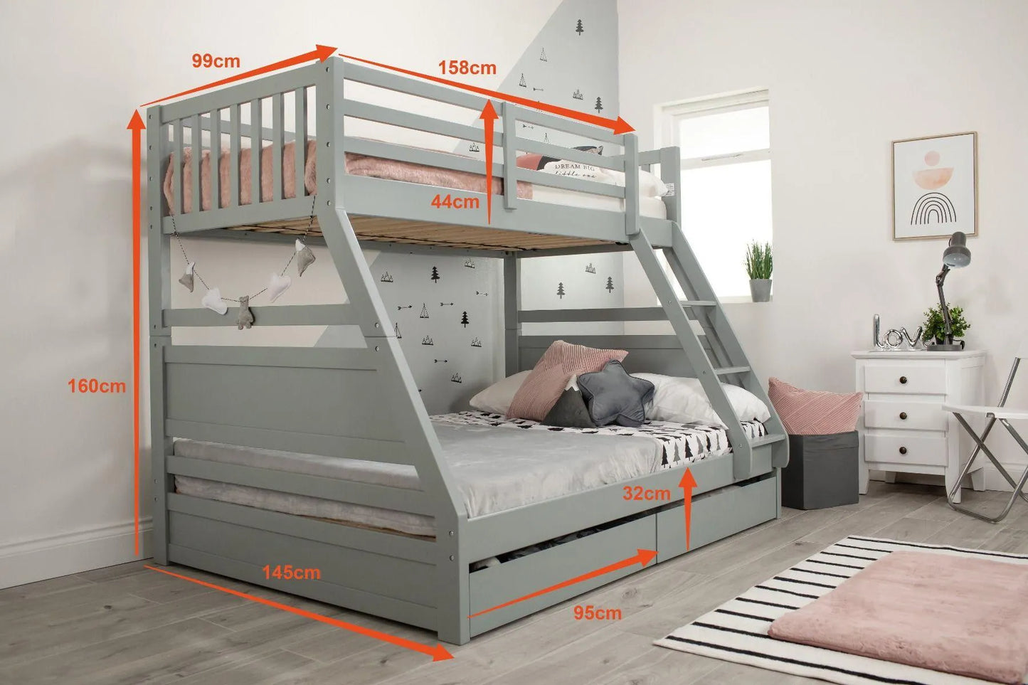 Hugo Triple Bunk Bed with Drawers