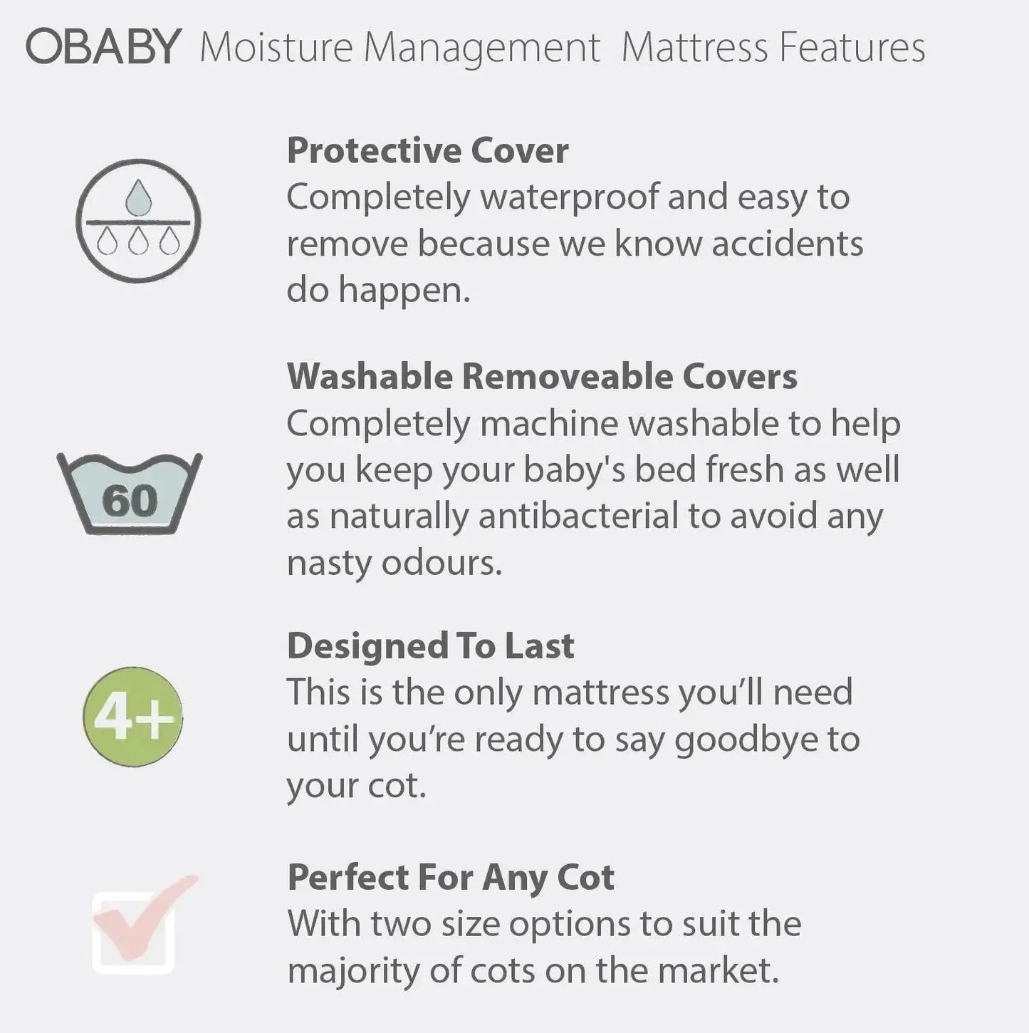 Moisture Management Dual Core Cot Mattress (Multiple Sizes)