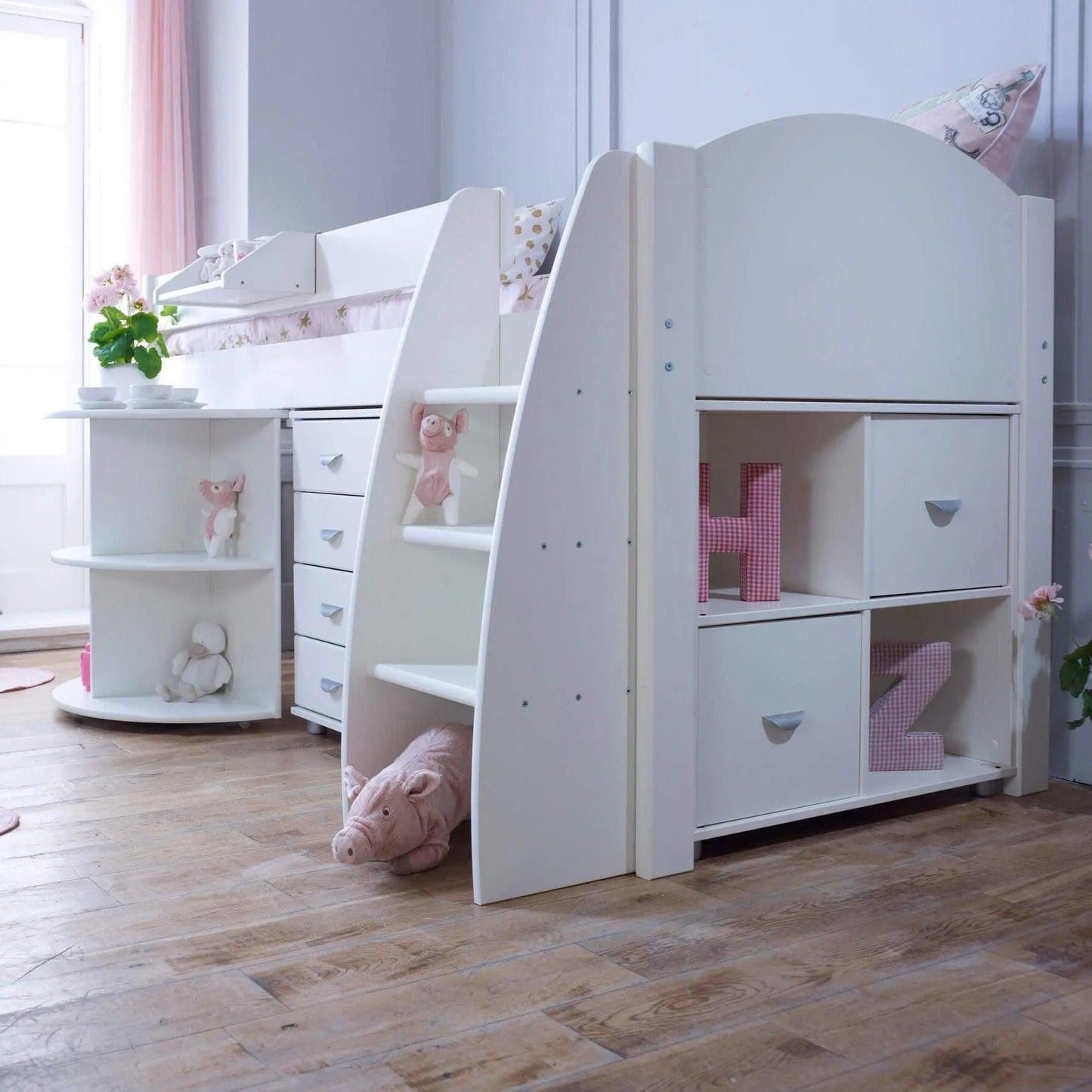 Noah & Eli Mid Sleeper Bed with Pull Out Desk & Drawers