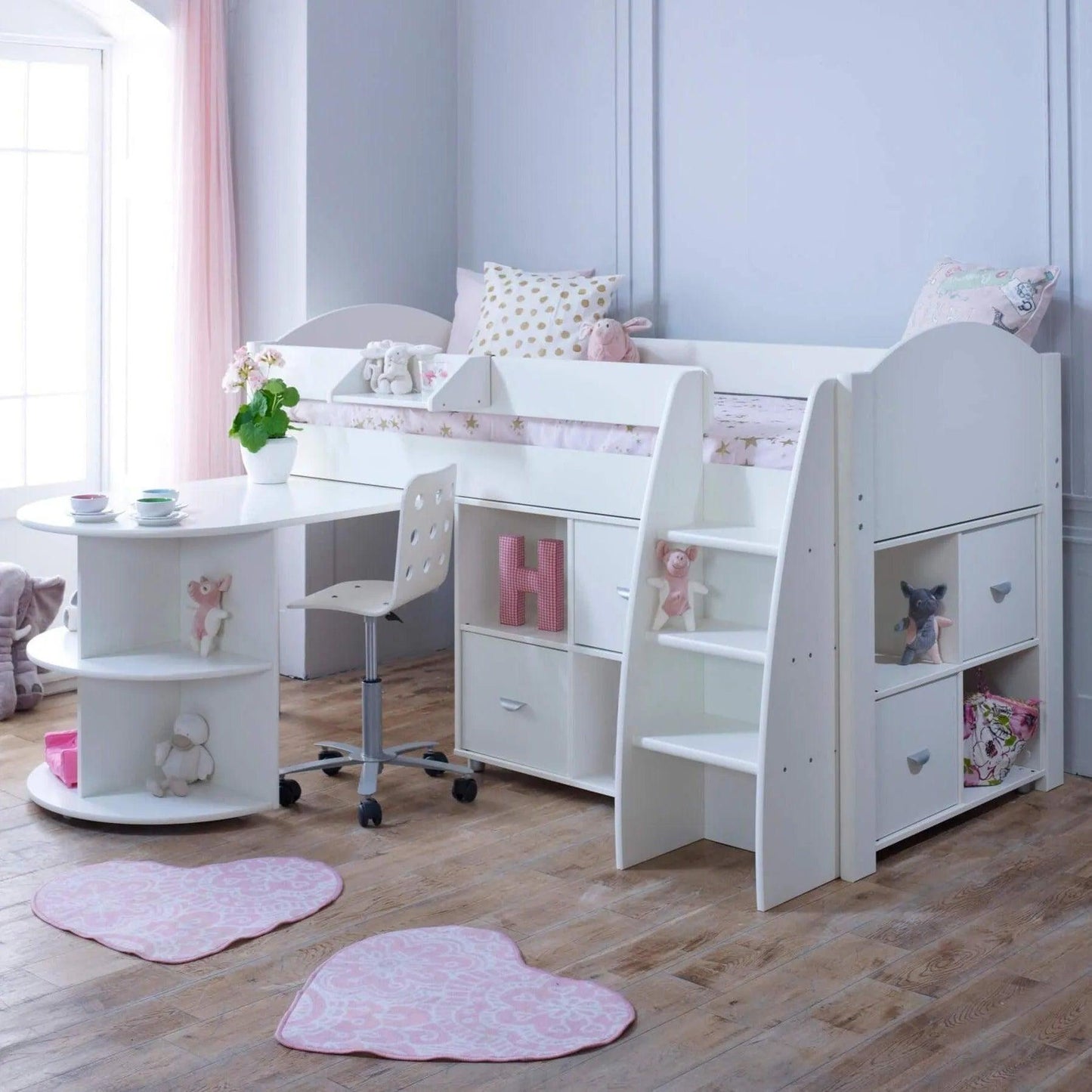 Noah & Eli Mid Sleeper Bed with Pull Out Desk & Storage