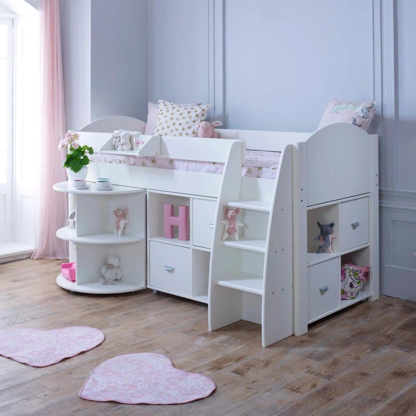 Noah & Eli Mid Sleeper Bed with Pull Out Desk & Storage