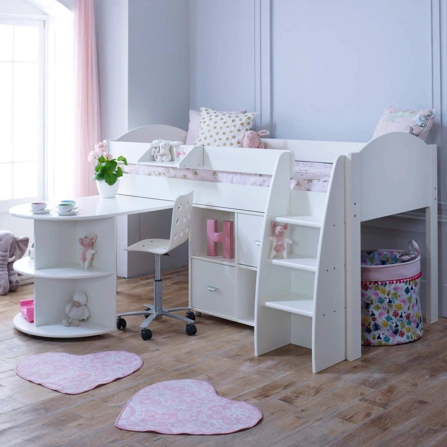 Noah & Eli Mid Sleeper Bed with Pull Out Desk & Storage