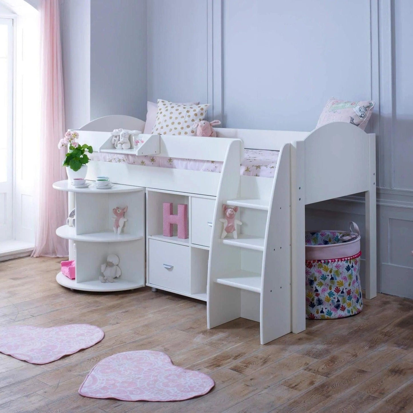 Noah & Eli Mid Sleeper Bed with Pull Out Desk & Storage