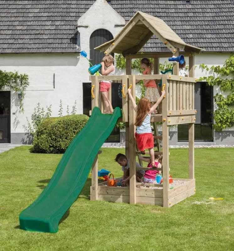 Pagoda Climbing Frame with Slide, Sandpit & Rockwall