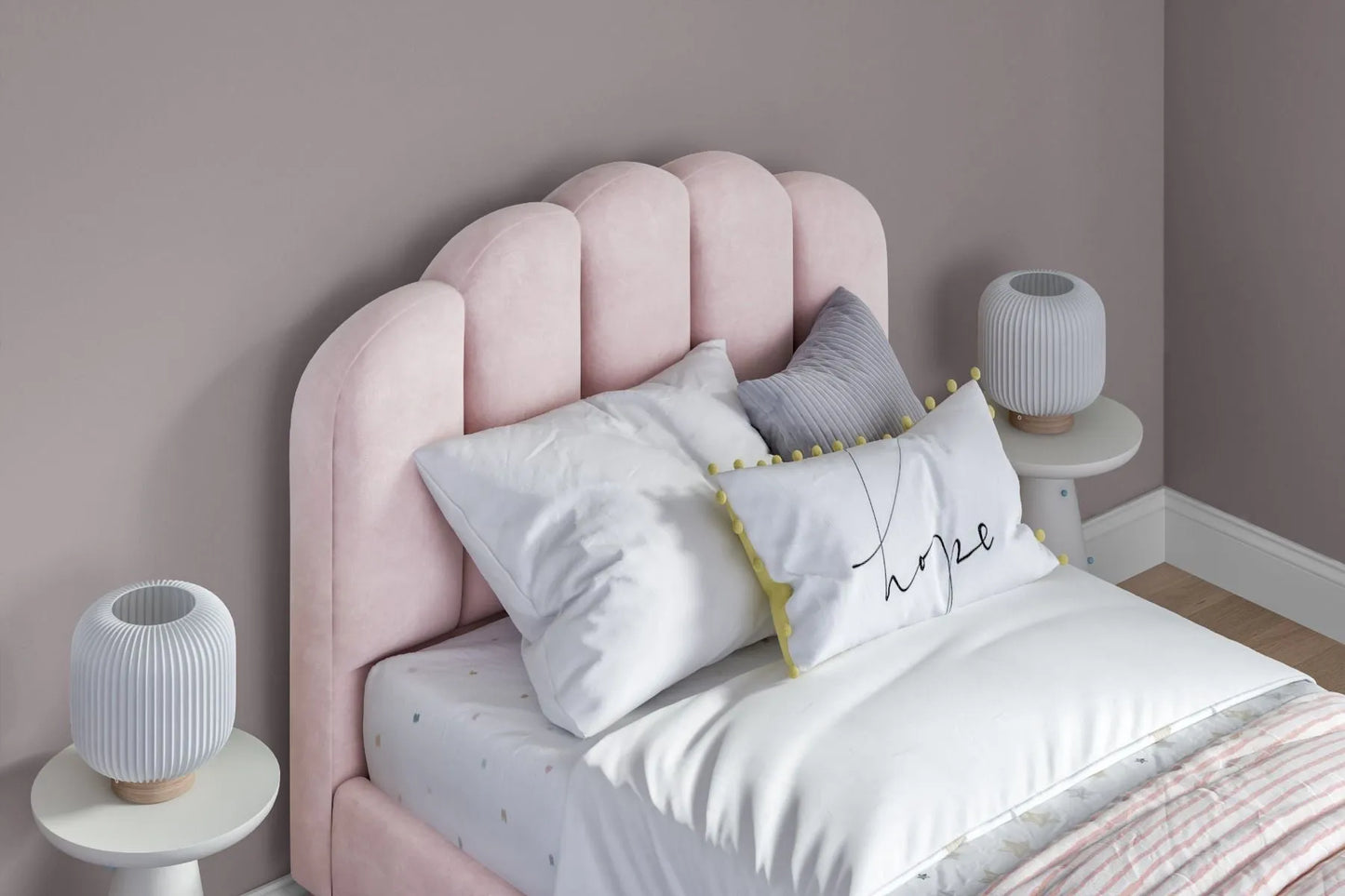 Scallop Velvet Pink Bed Frame