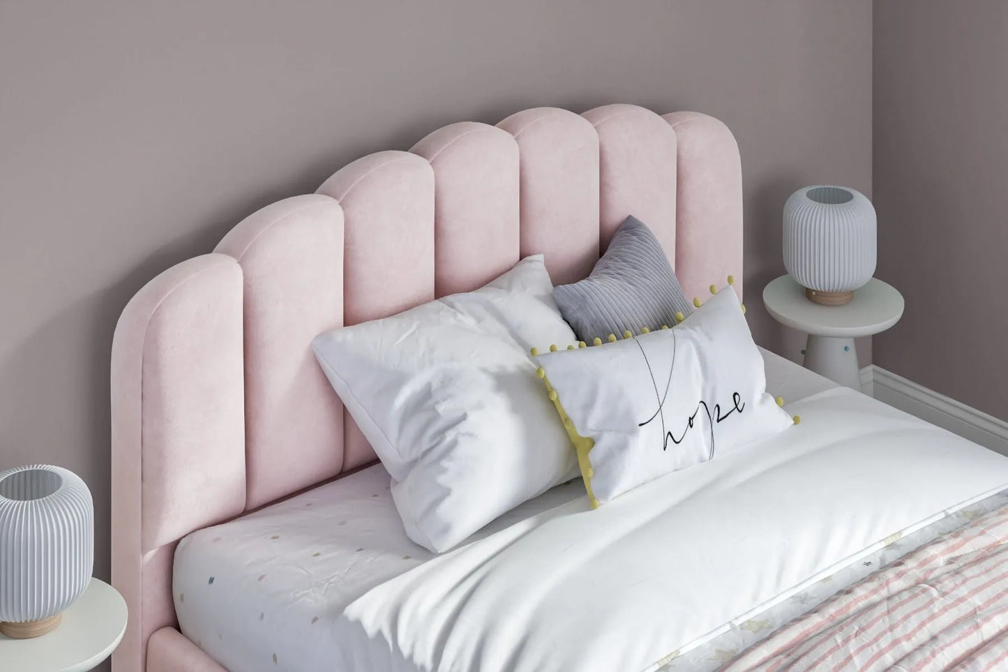 Scallop Velvet Pink Bed Frame