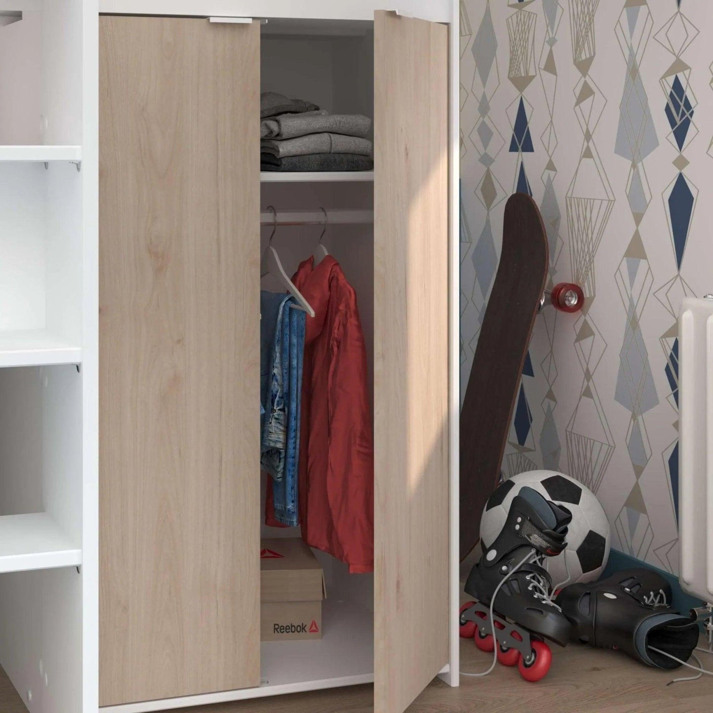 Tom Junior Highsleeper Bed with Wardrobe & Desk