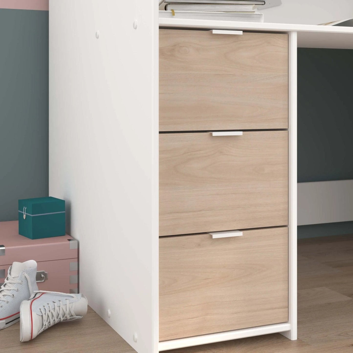 Tom Junior Highsleeper Bed with Wardrobe & Desk
