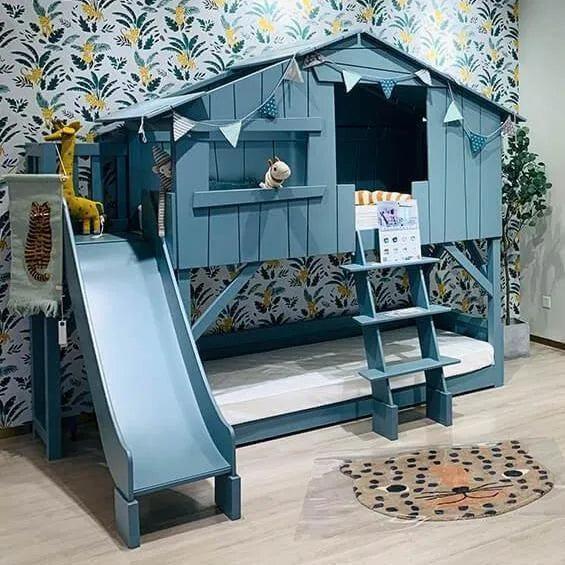 Treehouse Bunk Bed with Platform and Slide