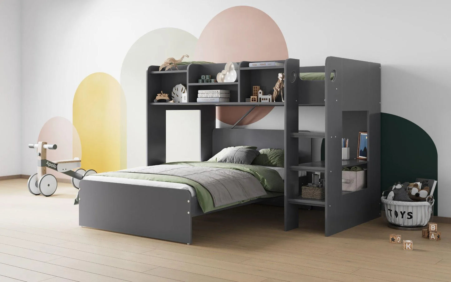 Wizard L Shaped Triple Bunk Bed with Shelves