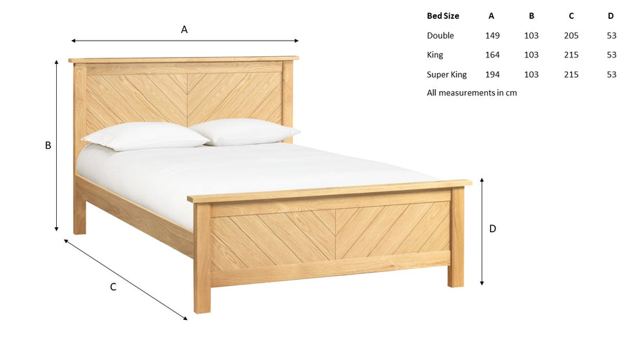 Harbury Chevron Oak Bed Frame dimensions