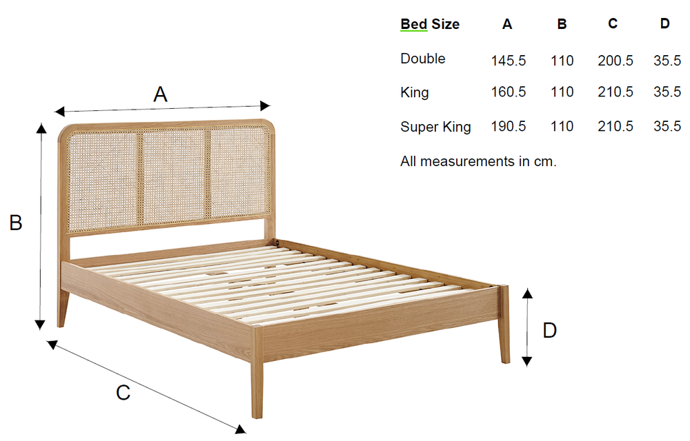 Oakmere Oak and Rattan Bed Frame dimensions