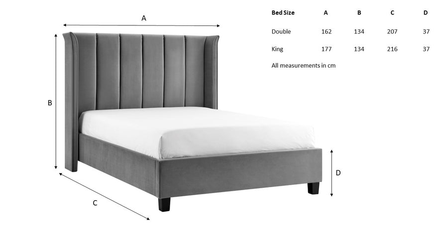 Valehaven Winged Velvet Bed Frame dimensions