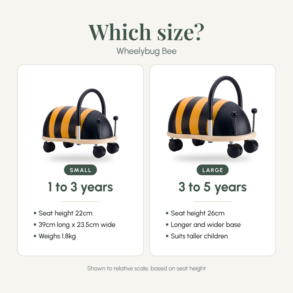 Wheelybug Bee Ride-On Toy, Small or Large dimensions