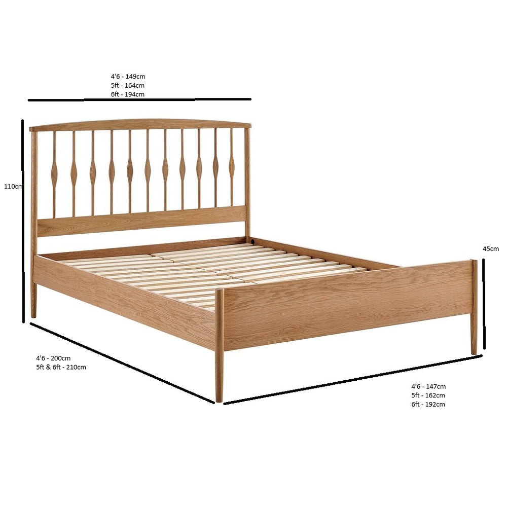 Winchcombe Spindle Oak Bed Frame dimensions