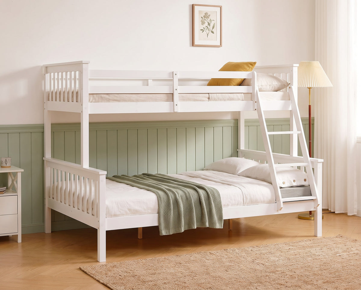 Thornbury white pine triple bunk bed in a shared room with sage panelling