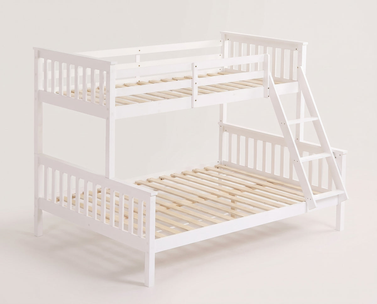 Thornbury white pine triple bunk bed frame with slatted bases on both levels
