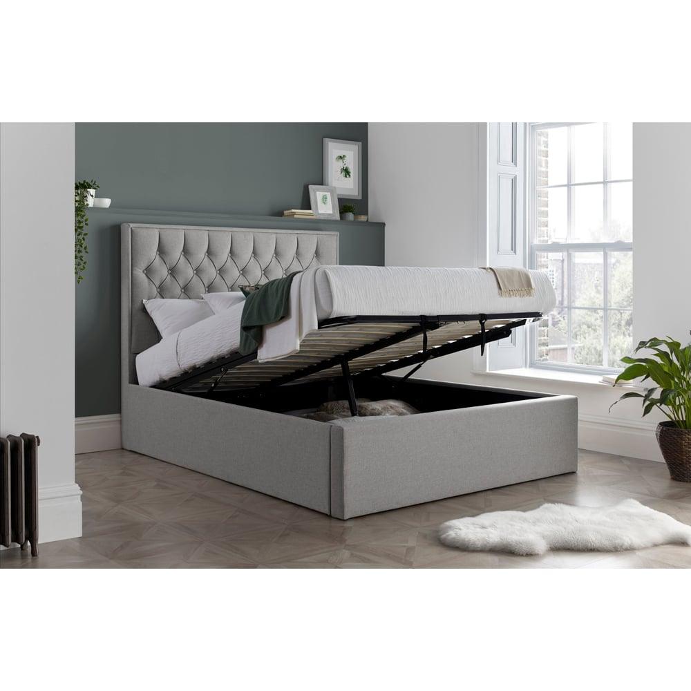 The Wilson Grey Fabric Ottoman Bed - Millie & Jones