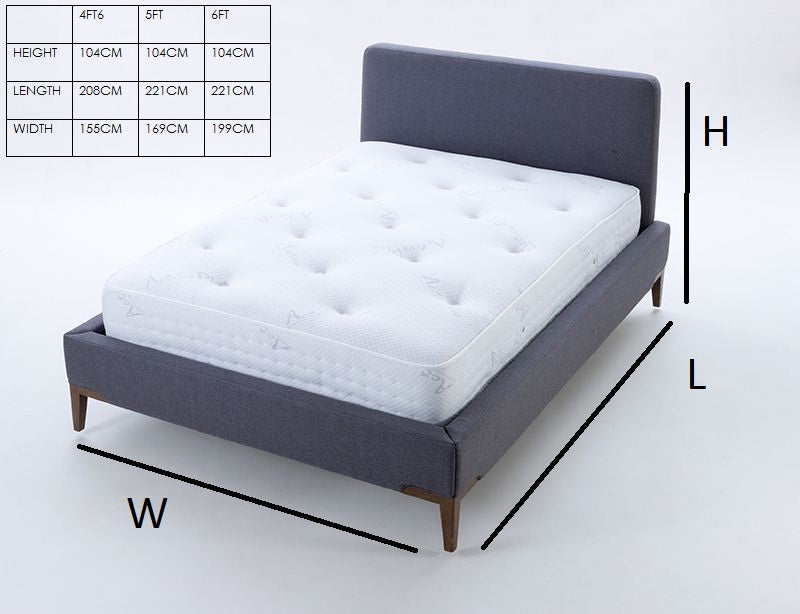 Brackenridge Fabric Bed Frame with Oak Details dimensions