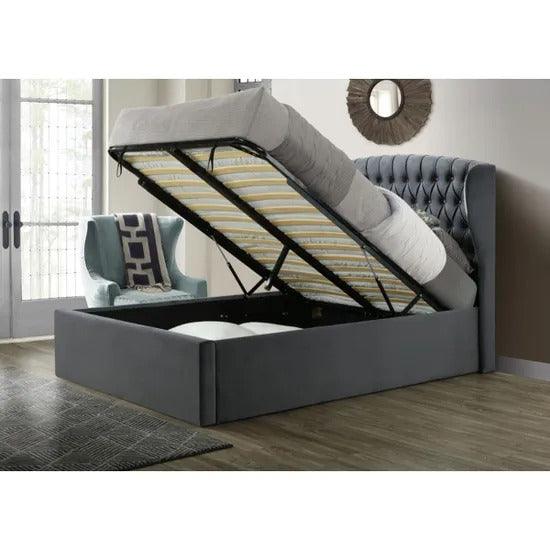 The Warwick Grey Velvet Ottoman Bed - Millie & Jones