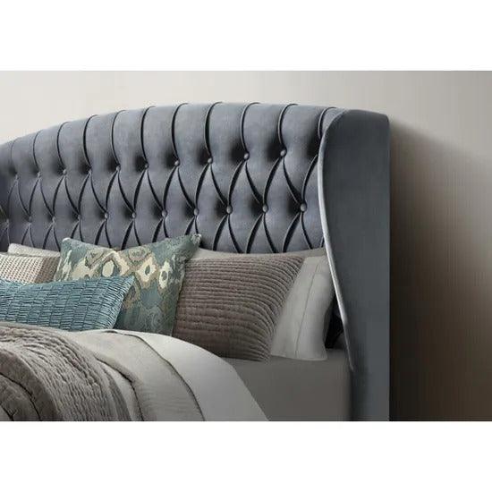 The Warwick Grey Velvet Ottoman Bed - Millie & Jones