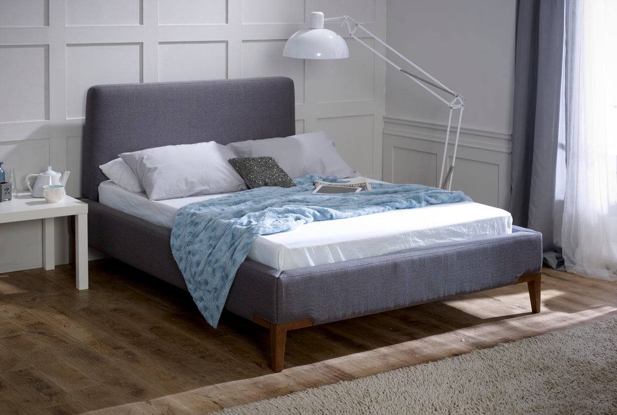 Brackenridge Fabric Bed Frame with Oak Details in Slate Grey – product view 1