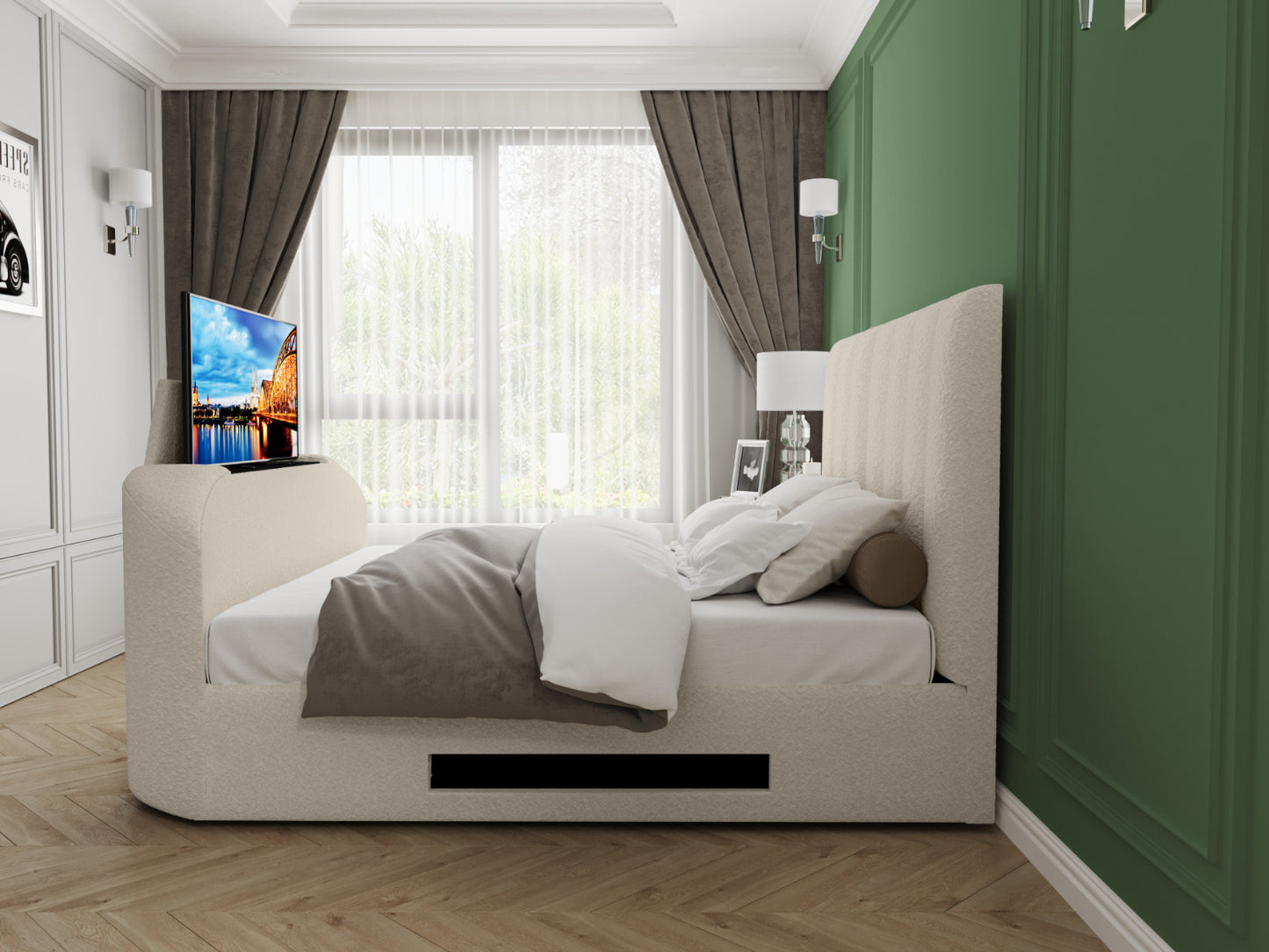 Megane Boucle Side Lift TV Ottoman Double Bed