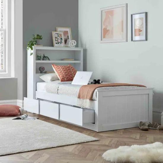 The Enzo White Wooden 3 Drawer Storage Bed - Millie & Jones
