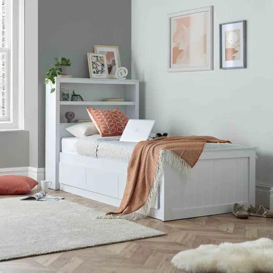 The Enzo White Wooden 3 Drawer Storage Bed - Millie & Jones