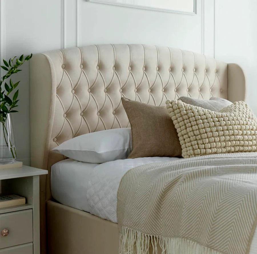 The Warwick Natural Velvet Ottoman Bed - Millie & Jones