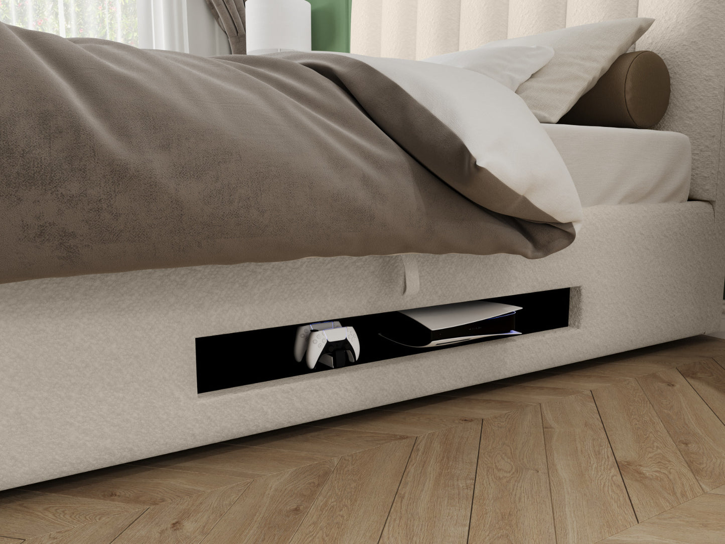 Megane Boucle Side Lift TV Ottoman Double Bed