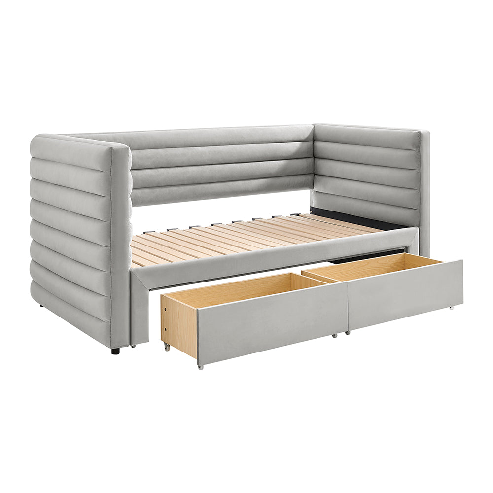 Elowen Velvet Daybed with Two Storage Drawers in Grey – product view 8