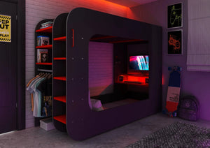 Alderley Gaming High Sleeper with Desk, Sofa Bed & Wardrobe