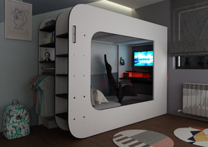 Alderley Gaming High Sleeper with Desk, Sofa Bed & Wardrobe