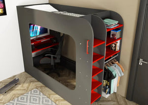 Alderley Gaming High Sleeper with Desk, Sofa Bed & Wardrobe