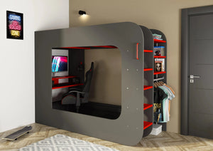 Alderley Gaming High Sleeper with Desk, Sofa Bed & Wardrobe