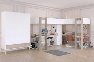 Alexandra L-Shaped Twin High Sleeper with 2 Desks & Wardrobe