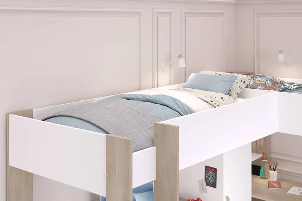Alexandra L-Shaped Twin High Sleeper with 2 Desks & Wardrobe