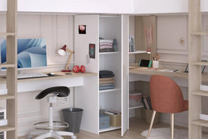 Alexandra L-Shaped Twin High Sleeper with 2 Desks & Wardrobe