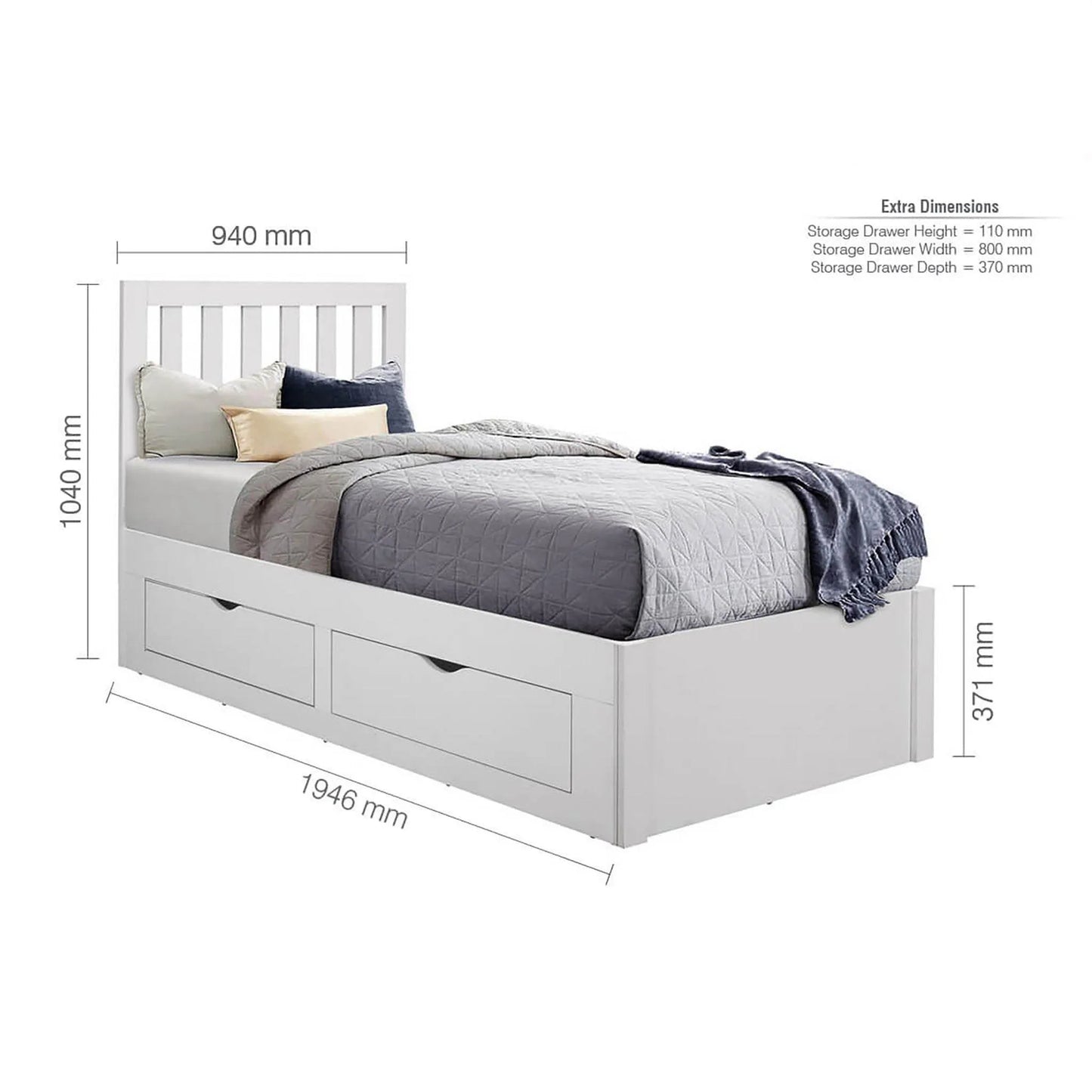 Appleby Single Bed with Four Drawers
