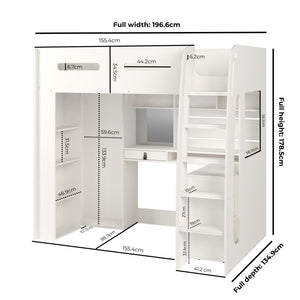 Arlo High Sleeper with Wardrobe, Desk & Shelves