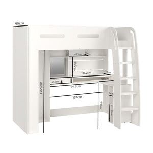 Arlo High Sleeper with Wardrobe, Desk & Shelves