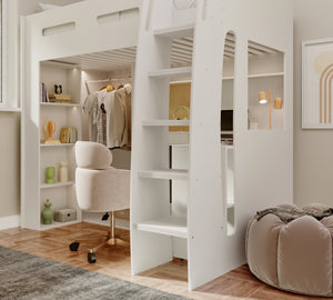 Arlo High Sleeper with Wardrobe, Desk & Shelves