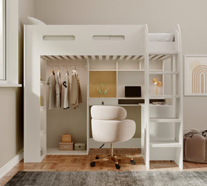 Arlo High Sleeper with Wardrobe, Desk & Shelves