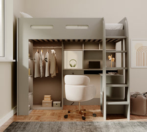 Arlo High Sleeper with Wardrobe, Desk & Shelves