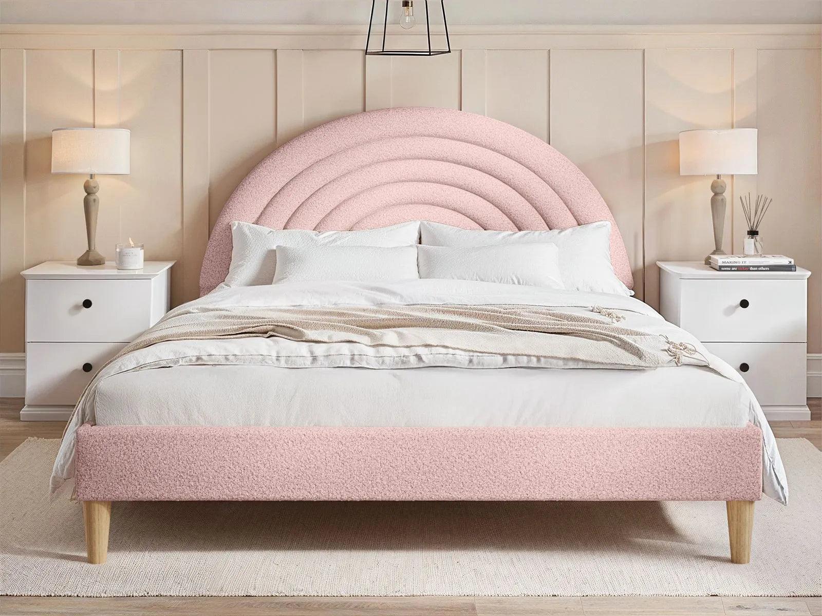 Ava Boucle Pink Fabric Double Bed - Hover